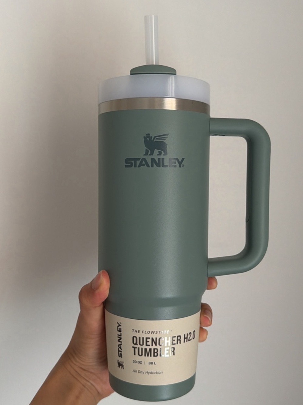 Stanley Sage Green Insulated Mug with Handle and Straw